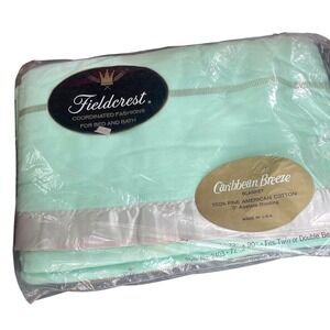 Vintage Fieldcrest Caribbean Breeze Blanket Mint Green Cotton Twin Double USA